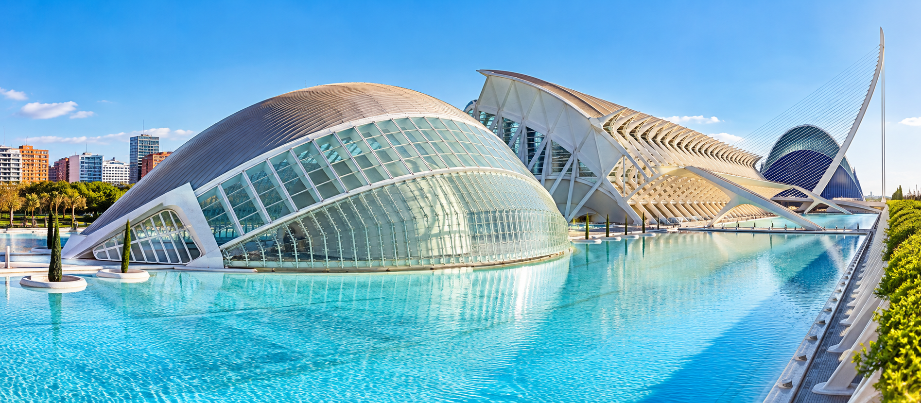 Recreación de la Ciudad de las Artes y las Ciencias de Valencia en un día soleado